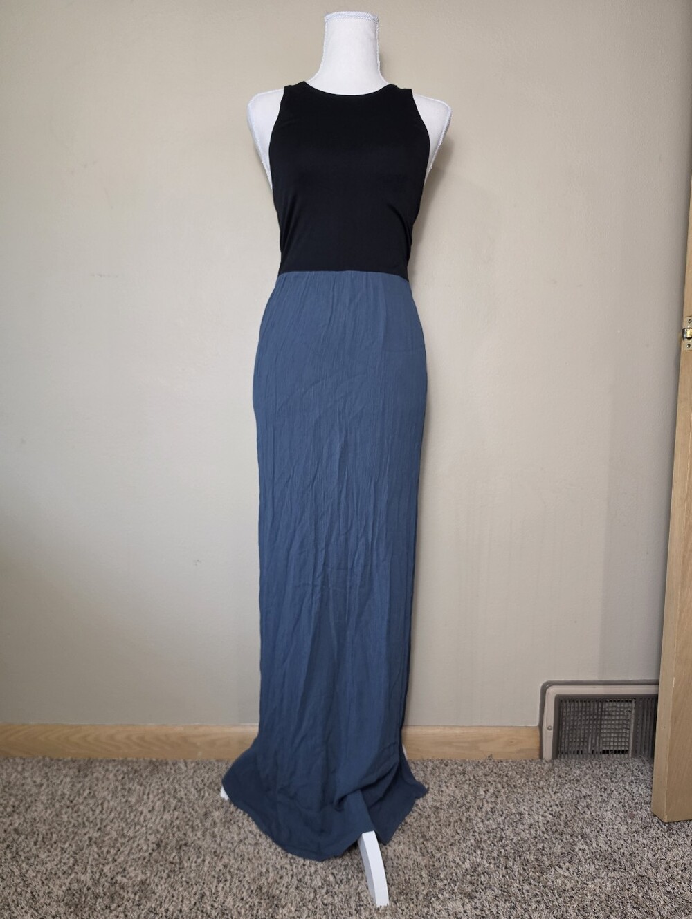 LOFT Black & Blue Colorblock Maxi Dress | Sleeveless Racerback Summer Dress